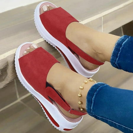 

mishuowoti casual shoes for women 2023 women s fashion casual peep toe platforms wedges beach sandals sport shoes