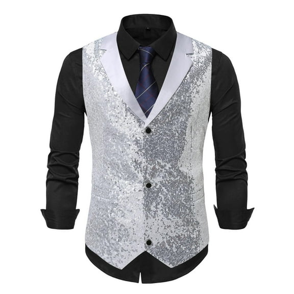 Yusimy Men's Sequined Vest Sleeveless V-Neck Stage Host Jacket Formal Evening Event Attirevivid Style