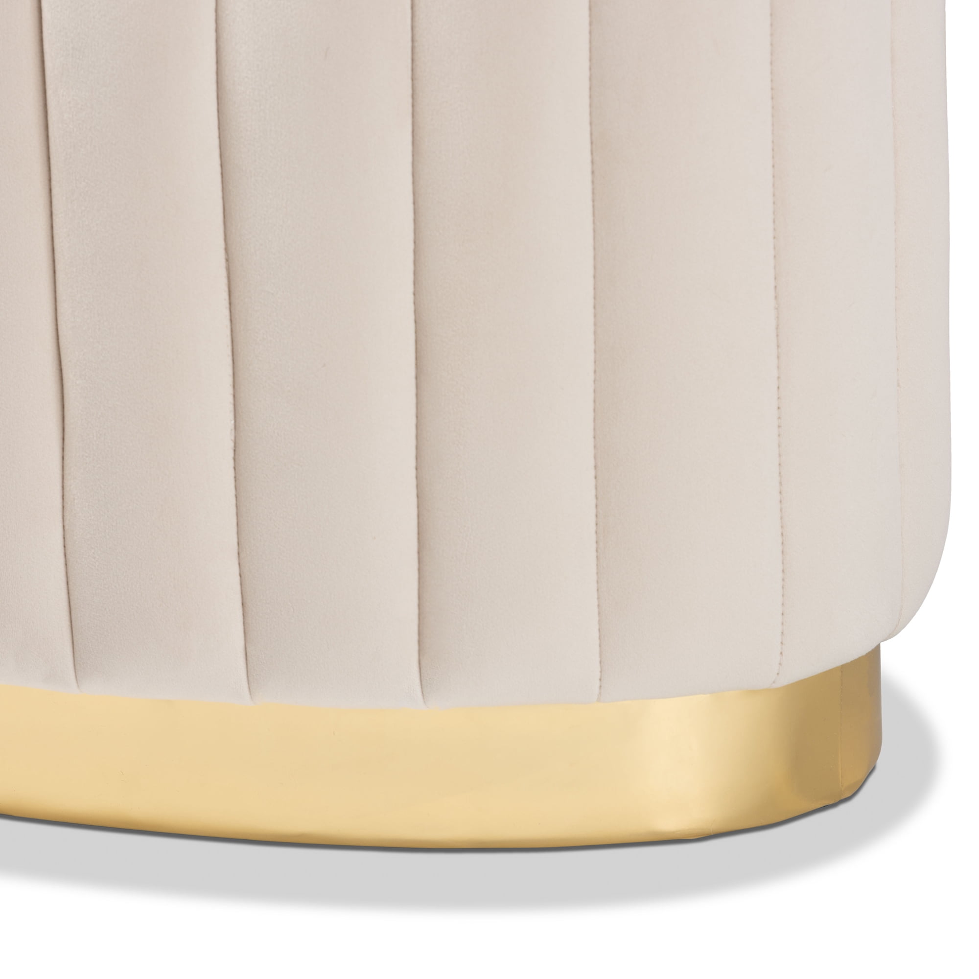 Baxton Studio Kirana Glam and Luxe Beige Velvet Fabric Upholstered and Gold PU Leather Ottoman