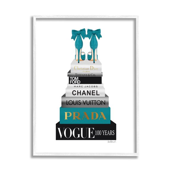 Stupell Industries Turquoise Heels Resting on Glam Fashion Books, 16 x 20,Design by Amanda Greenwood