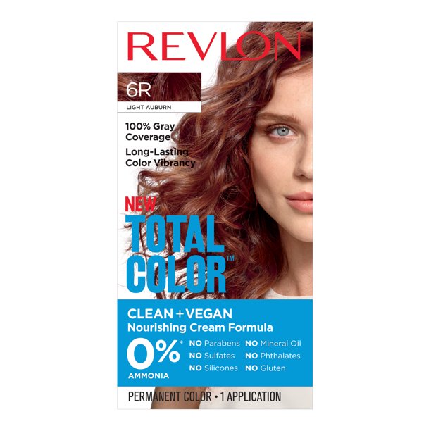 Revlon Total Color Hair Color, Clean and Vegan, 100 Gray Coverage Permanent Hair Dye 6R Light