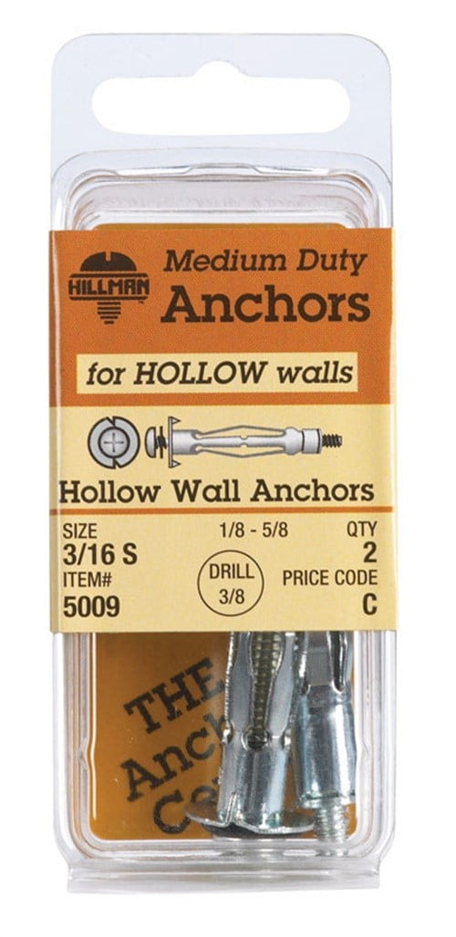 3/16 Standard Hollow Wall Anchors/Long/Steel/Zinc/Screw Thread Size 3/8 10-24 Hole Size Carton: 50 pcs 