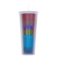 thumbnail image 1 of Vaso de plástico de 710ml con tapa y pajita, taza de café helado reutilizable, taza para batidos, taza de agua con láser degradado transparente, 1 of 5