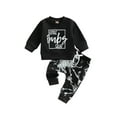 thumbnail image 1 of goowrom Ensemble 2 Pcs pour Bébé Garçon, Chandails en Molleton à Manches Longues Col Rond Imprimé Lettre + Pantalon Long Taille Élastique, 1 of 9