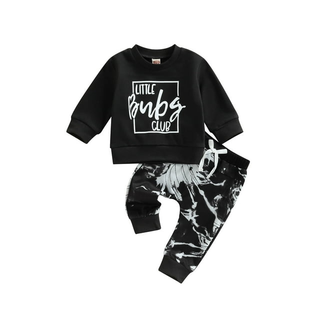 goowrom Ensemble 2 Pcs pour Bébé Garçon, Chandails en Molleton à Manches Longues Col Rond Imprimé Lettre + Pantalon Long Taille Élastique