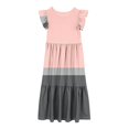 thumbnail image 4 of Girls Summer Maxi Dresses with Pockets 2025 Size 6-12 Kids Trendy Ruffle Short Sleeve Crewneck Color-Block Loungewear Long Dress, 4 of 5