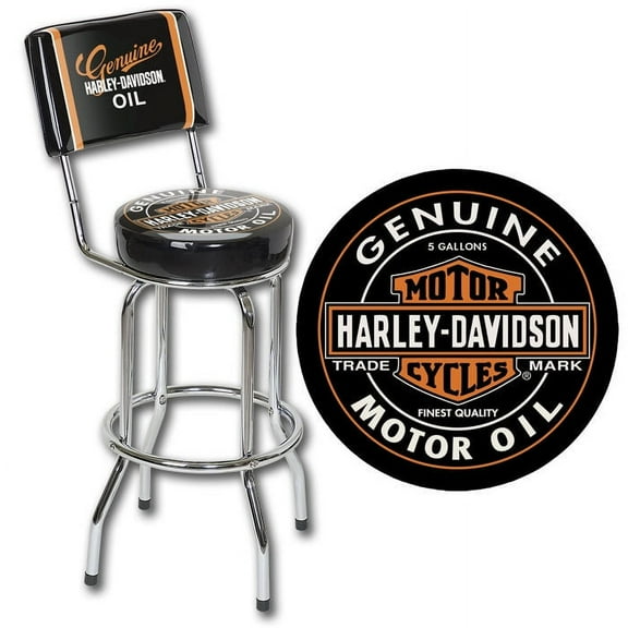 Harley-Davidson Genuine Oil Can Bar Stool w/ Backrest HDL-12203, Harley Davidson