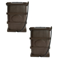 FCMP Outdoor 45 Gal Wood Grain Rain Water Catcher Barrel, Brown (2 Pack)