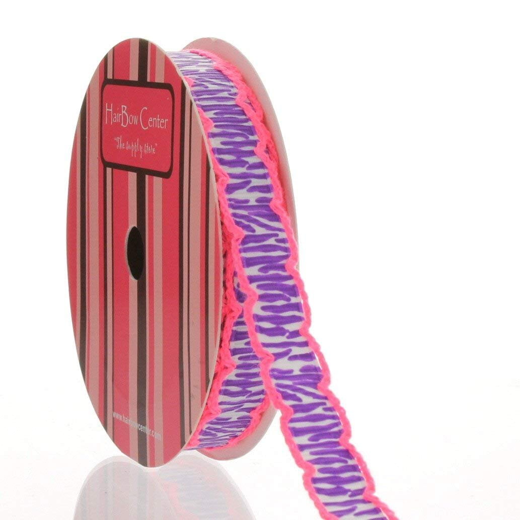 3/8" Neon Purple Zebra/Neon Pink Moonstitch Grosgrain Ribbon 10 Yard