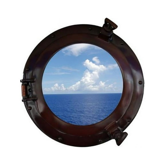 Handcrafted Decor MC-1963-12 AC - W Antique Copper Decorative Ship Porthole Window- 12 in.
