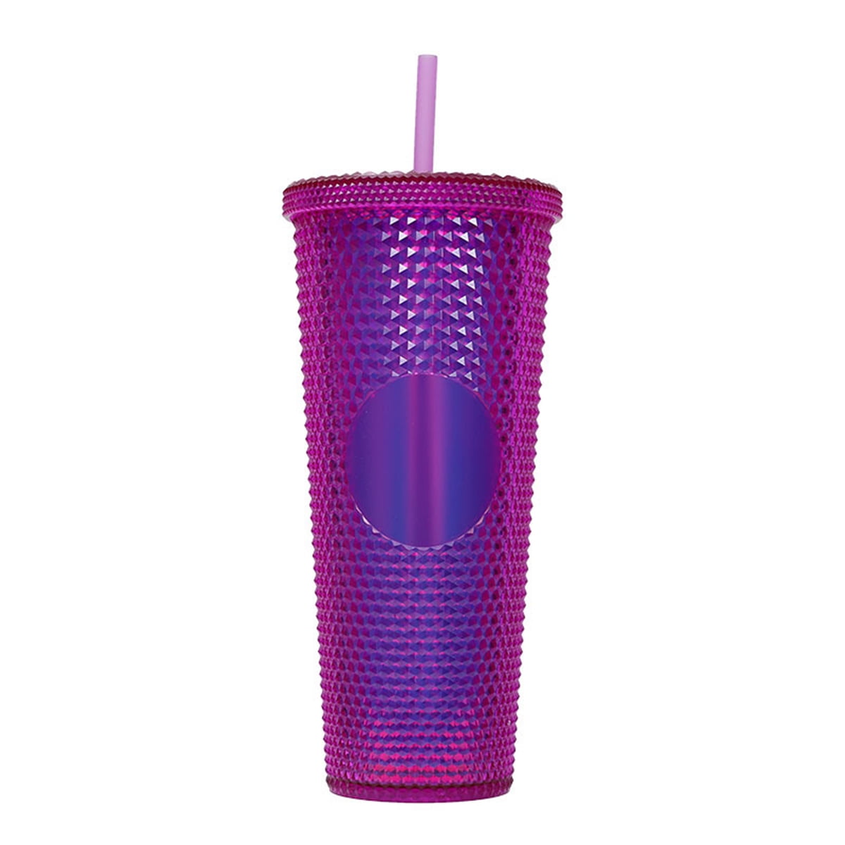 IMMEKEY Studded Tumbler with Straw, Double Walled Iridescent Travel