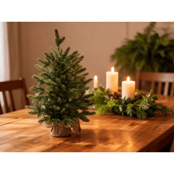 18in Pre-Lit Artificial Christmas Tree with Warm White LED Lights, Timer & Remote, Realistic Flame Retardant Holiday Decor for Tabletop
