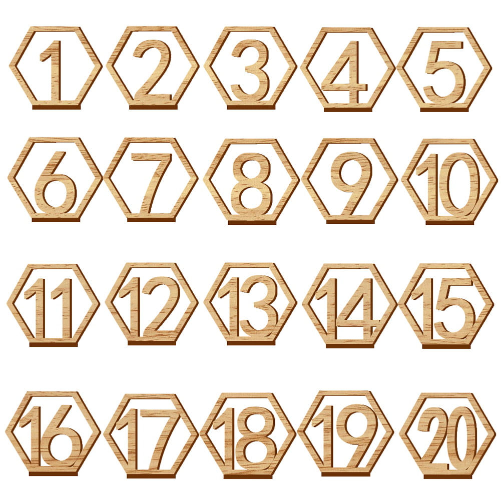 1-20 Signs Wooden Table Numbers Birthday Party Wedding Decor With Base Holder 