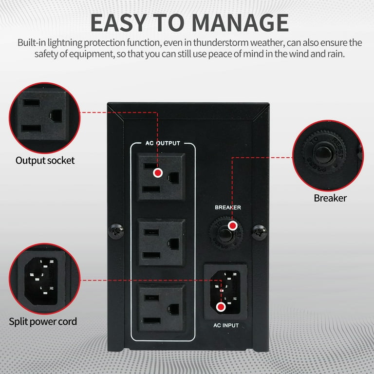 CATGOOD UPS 500VA 300W Backup Power Supply, 220V Battery, Surge