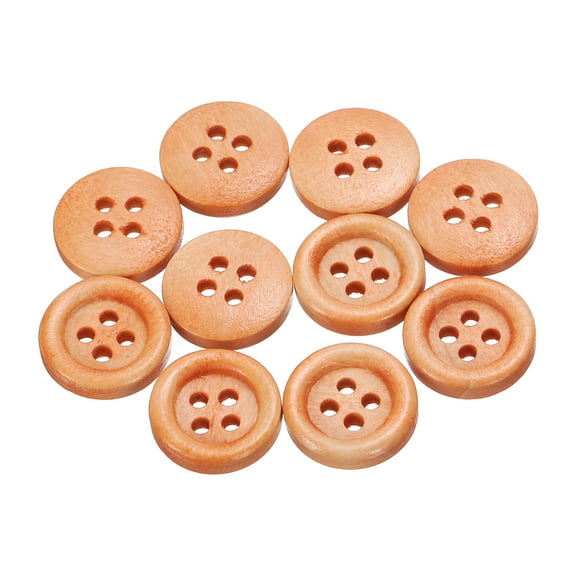 Uxcell 10pcs 20L Wooden Sewing Button 1/2"(12.5mm) 4 Holes Wood Round Craft Replacement Buttons for Clothing DIY Crafts Decoration, Light Brown