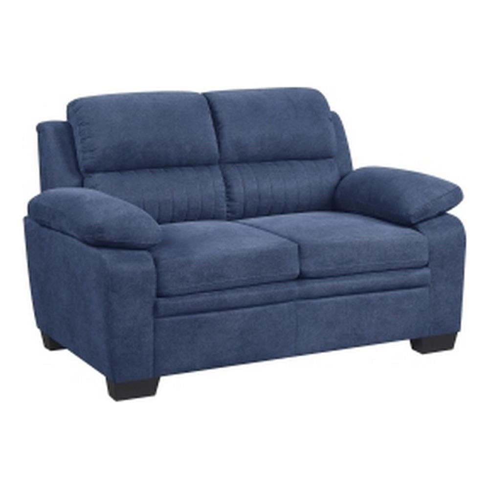 Maklaine 58" Loveseat in Blue Fabric with Pillow Armrests and Tufted Back
