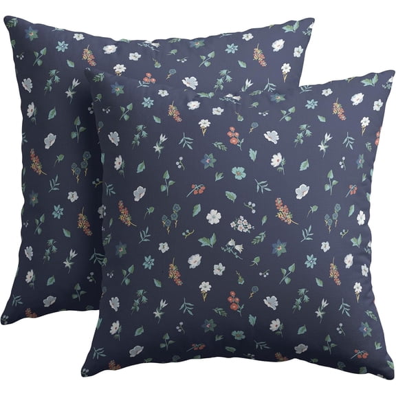 Vitage Floral Pillow Covers 20x20 Set of 2 Navy Green Spring Flower Leaf Pattern Rustic Decorative Outdoor Farmhouse Zipper Boho Pillowcases Decorations Throw Cushion Cover Decor for Couch Sofa Bed