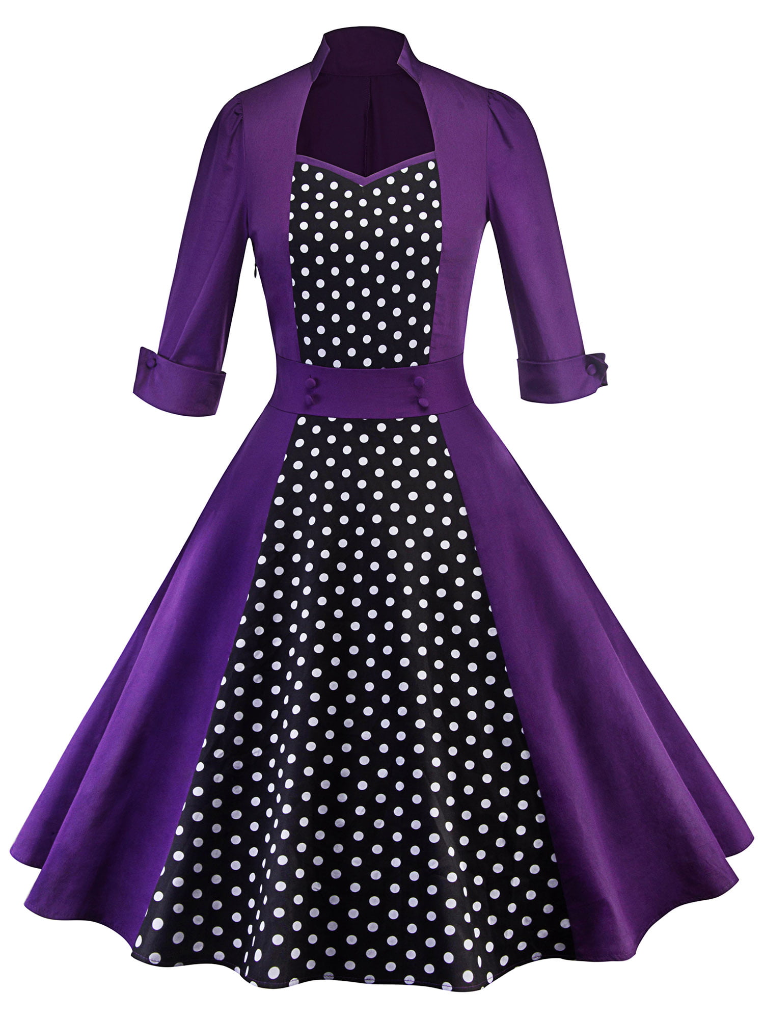 Ladies Hepburn 50s Styles Rockabilly Evening Party Polka Dot Swing Maxi Dress