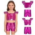 thumbnail image 5 of inlzdz Big Girls 2 Piece Jazz Dance Outfits Sequins Shiny Crop Top with Metallic Shorts Cheerleading Uniform Set Hot Pink 14, 5 of 7