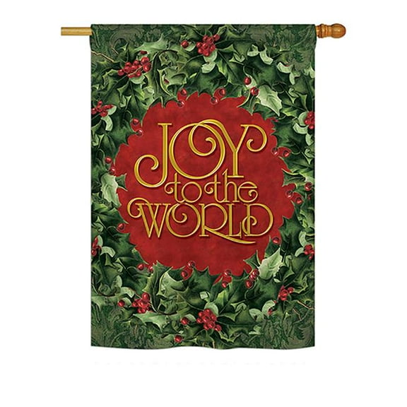 Breeze Decor BD-WT-H-114136-IP-BO-DS02-US Joy To The World Wreath Winter - Seasonal Winter Wonderland Impressions Decorative Vertical House Flag - 28 x 40 in.