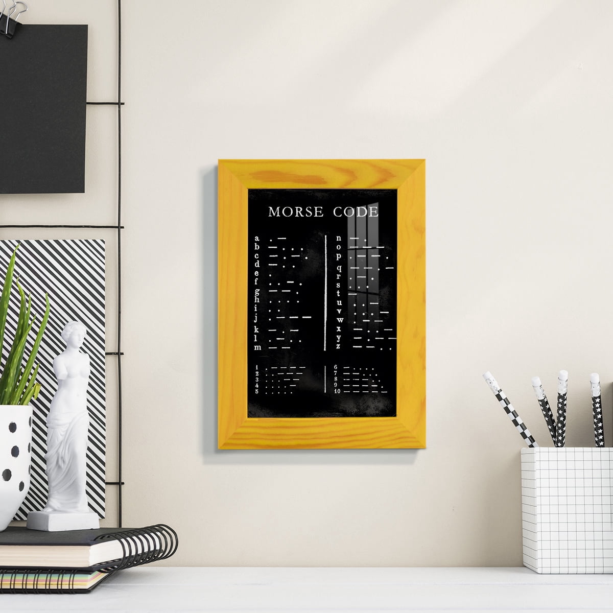 Morse Code Chart - Framed Print w/glass - Sunflower Yellow