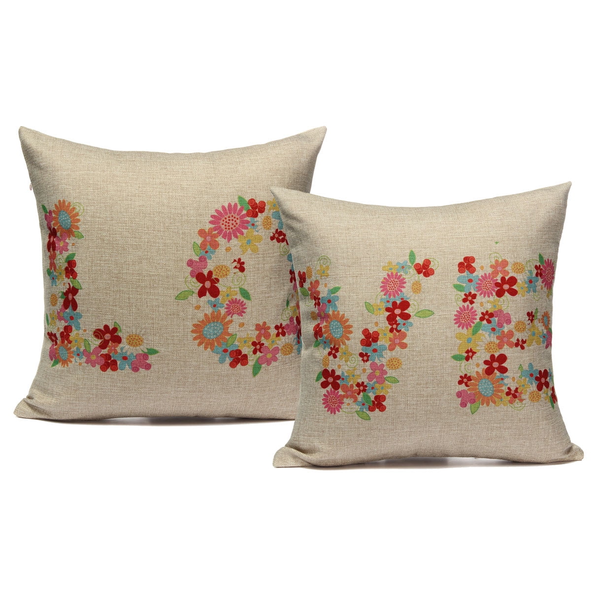 Set of 2 LOVE Decorative Throw Pillow covers 17x17 inches Cotton Linen