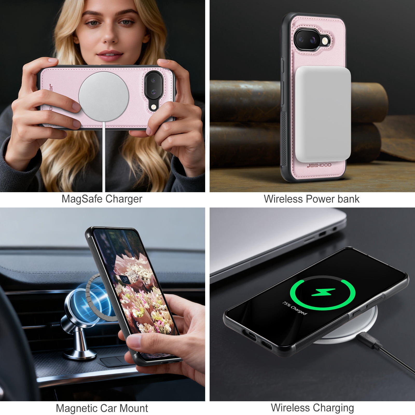 For Google Pixel 10A Phone Case,2-in-1 Magnetic Removable Flip Card Holder,Compatible With Mag-Safe,Anti-Scratch PU Leather,With Card Slots,Kickstand,Shockproof Durable Phone Case,Pink