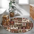 thumbnail image 3 of Country Patch Plaid Round Area Rug 4Ft Washable Circle Rugs for Bedroom Dining Room, Brown Farmhouse Retro Bear Deer Cabin Non-Slip Carpet Floor Mats Indoor Outdoor Carpet Runner Aesthetic Home Decor, 3 of 8