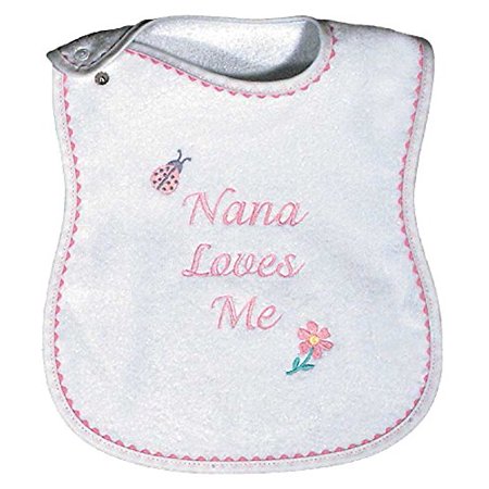 Raindrops Nana Loves Me Embroidered Bib, Pink