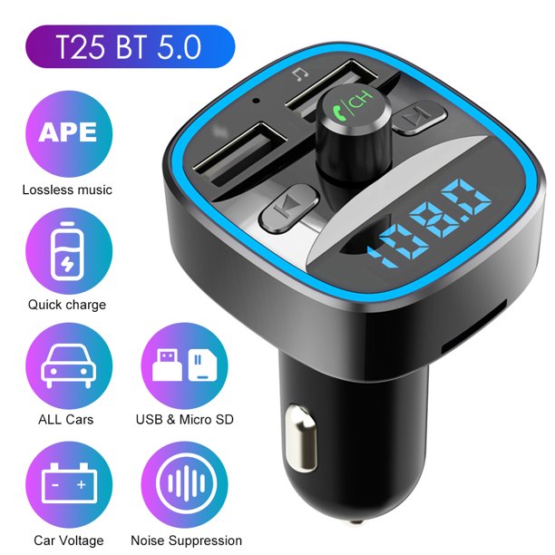 T25 Car MP3 Player Multi-function BT5.0 FM Transmitter Dual USB