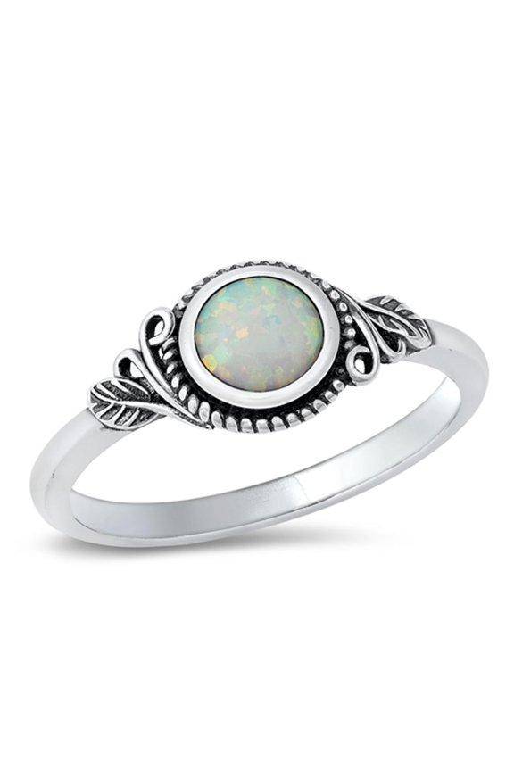 CHOOSE YOUR COLOR Bali White Simulated Opal Ring .925 Sterling Silver Band CZ Female Size 5