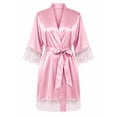thumbnail image 2 of DAKIMOE Silk Satin Robes for Women Short Lace Trim Womens Robe Bride Bridesmaid Party 3/4 Sleeve Sexy Short Bath Robe Comfy Sleepwear Loungewear Nightwear, Lace Pink, M, 2 of 9