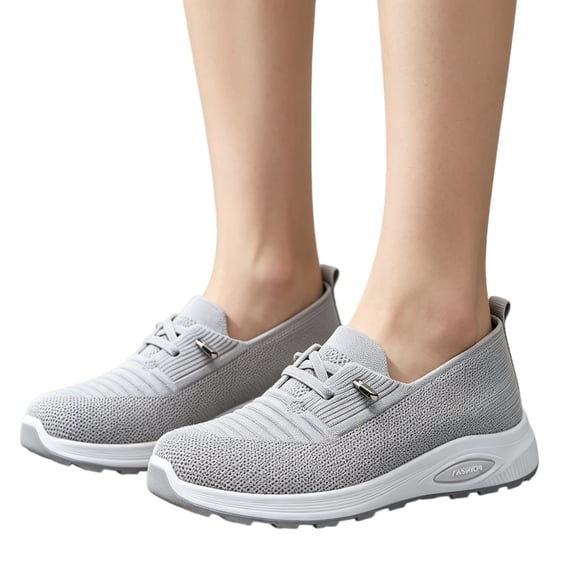 EKVAHL Orthopedic Slip On Sneakers for Women, Stretch Knit Mesh Arch Support Wide Width Non Slip Slip Ons, Outdoor Everyday Leisure Casual Sneakers Gray