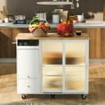 thumbnail image 5 of Rolling Kitchen Island With Storage Drawer Adjustable Shelf Sliding Glass Door Cabinet With LED Light For Kitchen, 5 of 9