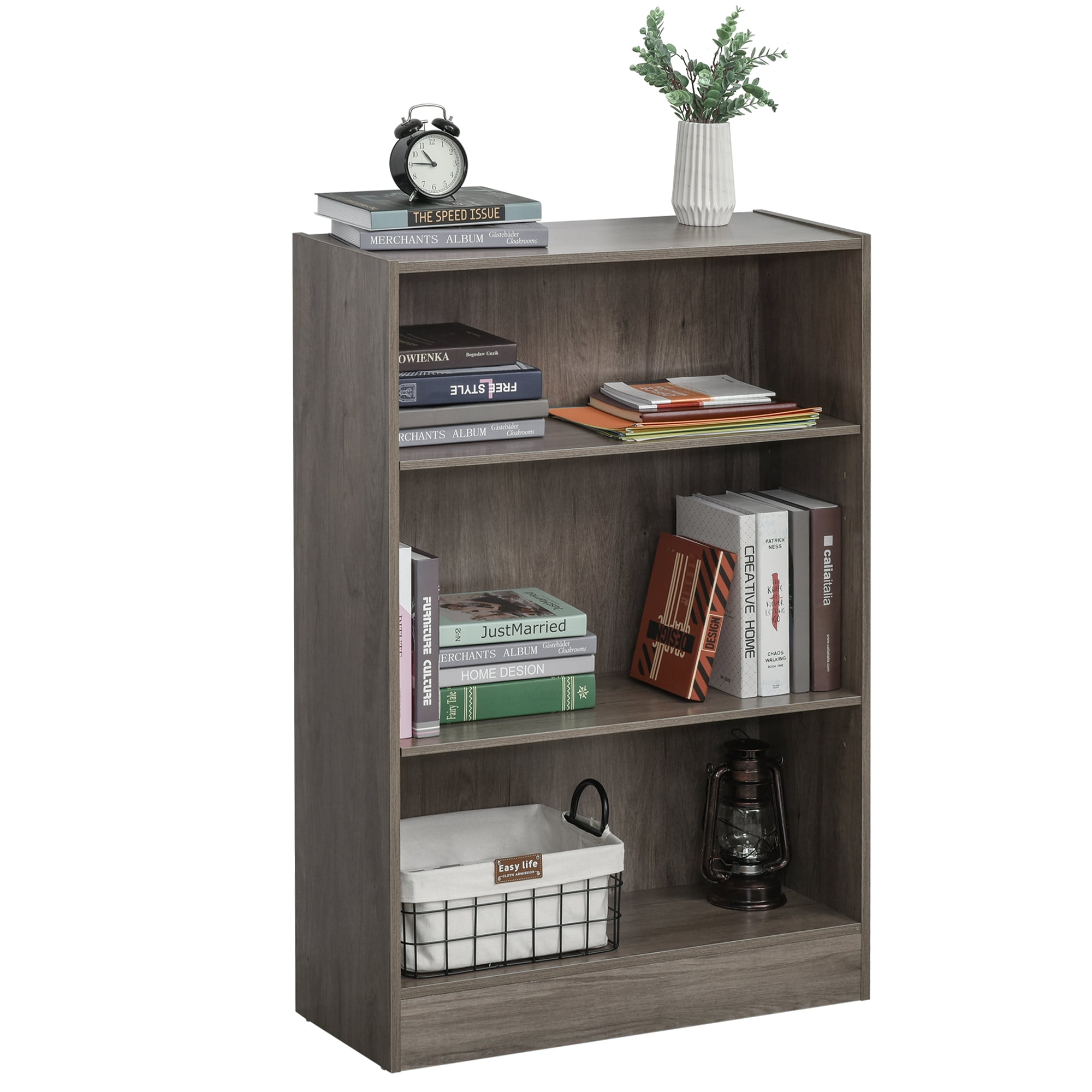 HOMCOM 3-Tier Bookcase Storage Cupboard with Adjustable Shelves Display