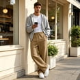 thumbnail image 5 of Men's Baggy Sweatpants Wide Leg Lounge Pants Drawstring Waist Loose Fit Jogging Trousers with Pockets Khaki 2XL, 5 of 5