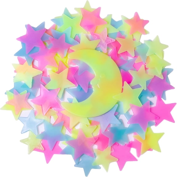 CCOCC Glow in the Dark Stars Stickers for Ceiling 100 Pcs Luminous 3D Ceiling Stars Glow in the Dark Wall Decals Multicolor Wall Room Decor for Girls Boys Bedroom