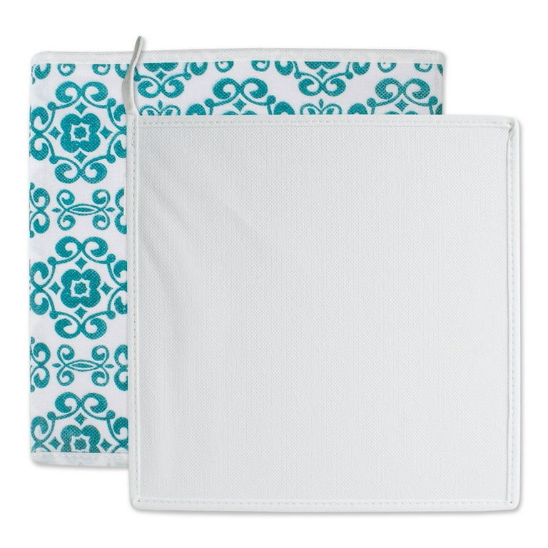 DII Nonwoven Polyester Cube Scroll Teal Square (Set of 2)