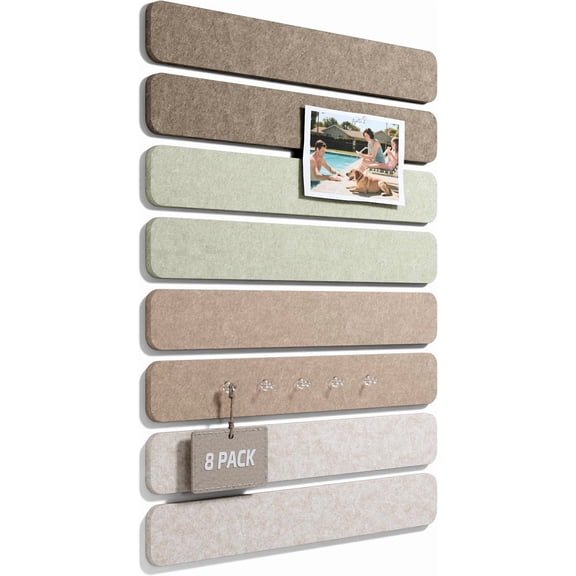 CHICAURA Polyester Felt Bulletin Board Bar Strips with Push Pins, 8 Count, 13x2 in, Colorful