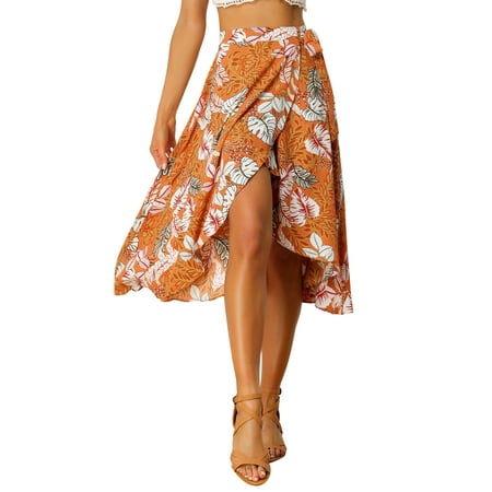 Jupe portefeuille mi-longue bohÃ¨me hawaÃ¯enne Ã fleurs tropicales pour  femmes Orange XS | Walmart Canada
