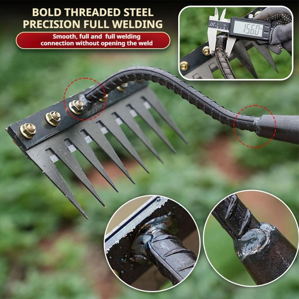 Carbon Steel Garden Weeding Rake, Detachable Manual Weed Puller Tool with Ergonomic Handle for Yard Lawn and Garden - Heavy Duty Dethatching Claw Remover