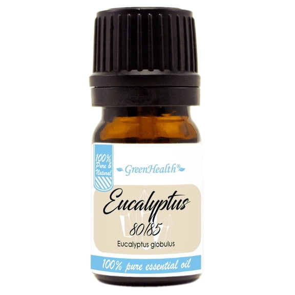 GreenHealth Eucalyptus 80/85 Essential Oil 5 ml (1/6 fl oz) Glass Bottle with Euro Dropper