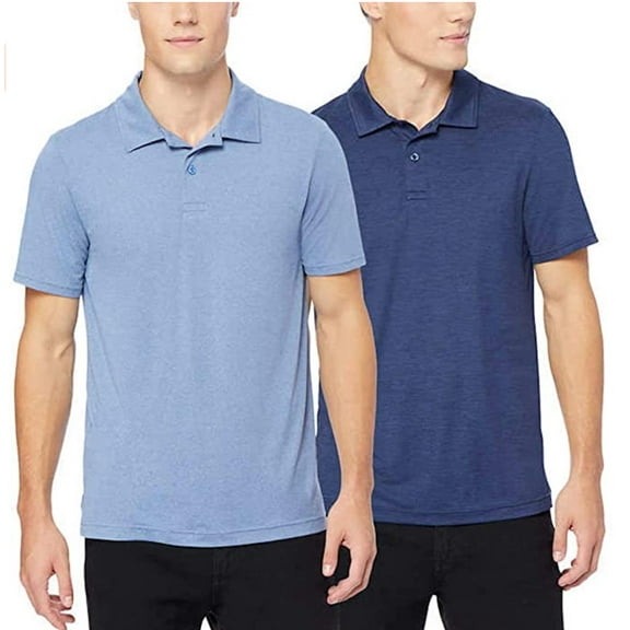 32 Degrees Polo 2 pack, Deep Pacific Space Dye/Heather Skyline M