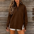 thumbnail image 5 of Women Sweatshirt Sevevn Quarter Zip Stand Collar Oversized Tunic Fit Fleece Fabric Side Slit Thumb Hole Long Sleeve For Daily Casual Lounging Wear, 5 of 9