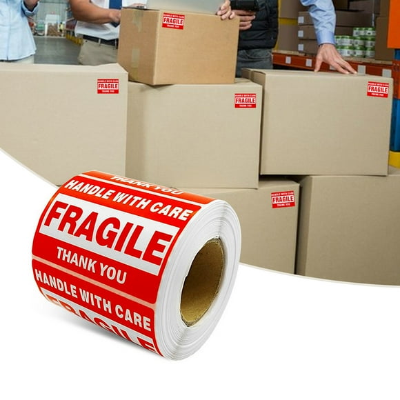 YAOMOBB Fragile Shipping Label Red White Fragile Sticker Handle with Care Self adhesive Rectangle Shipping Warning for Package Box
