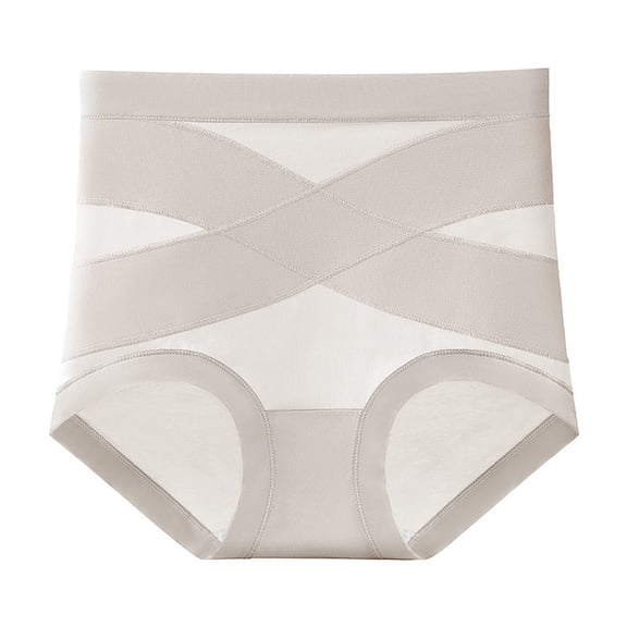 WULMLEO Women's High Waisted Tummy Control Briefs Cross Compression Shapewear Panties Beige XL
