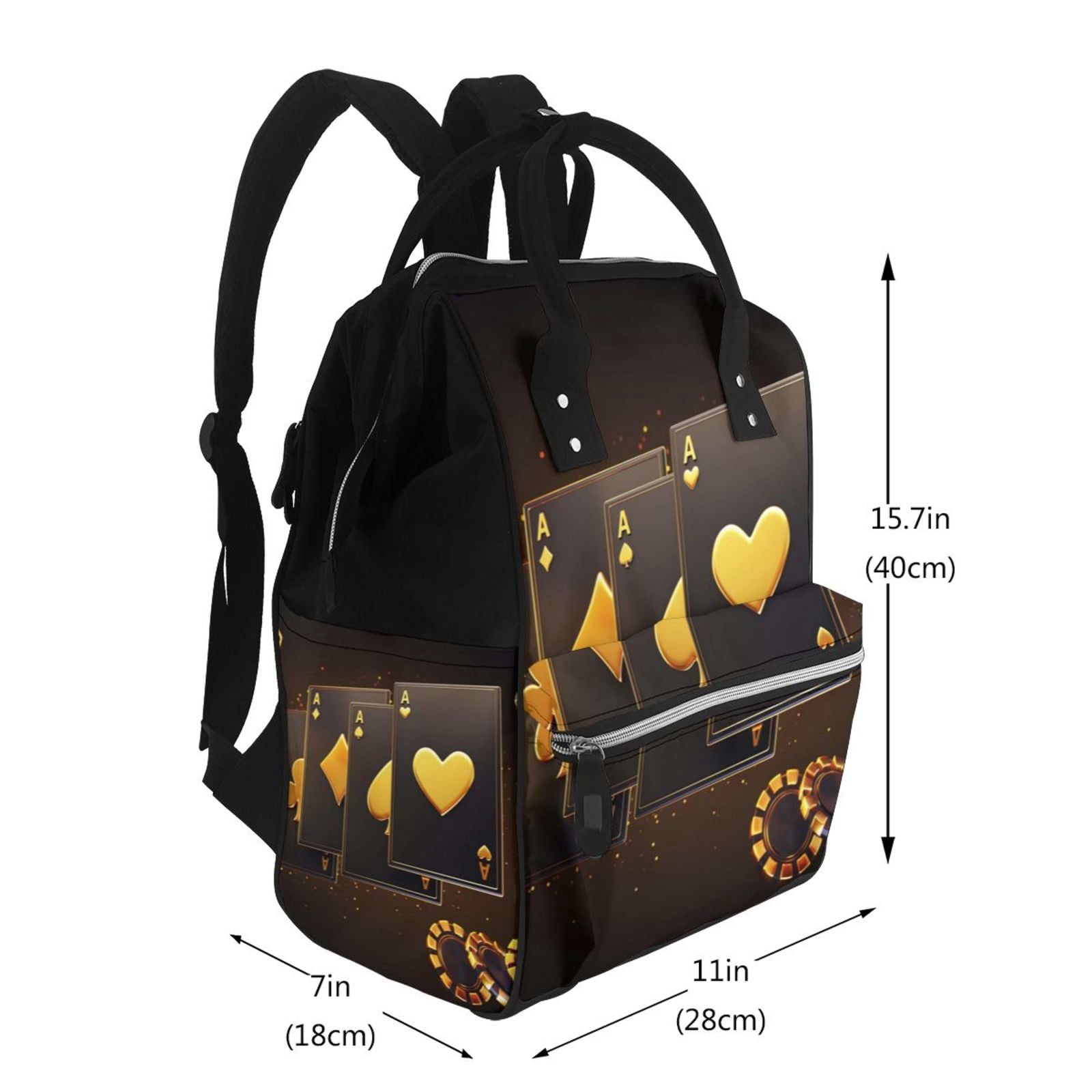 Ratiio Casino Playing Cards Mummy Backpack - Waterproof Twill Canvas, Large Capacity Diaper Bag with Multiple Pockets and Adjustable Straps