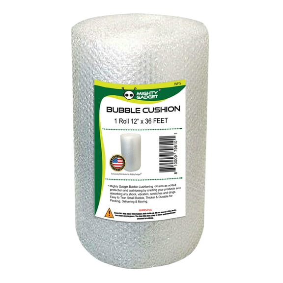 "Mighty Gadget Bubble Cushioning Wrap Rolls, 12"" x 36' ft, Perforated Every 12"" for Packing, Shipping, Mailing"