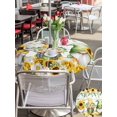 thumbnail image 4 of Outdoor Tablecloth with Umbrella Hole and Zipper, Spring Gnomes Round Table Cloth 60 Inch Waterproof Tablecloth, Botanical Yellow Flowers Leaves Wooden Plank Picnic Table Cover for Patio Camping, 4 of 7