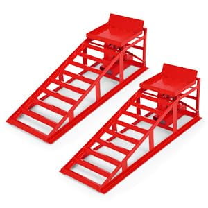 2 Pack Car Ramps, 5 T 12,000 LBS Hydraulic High Lift Service Automotive Car Lift, Low Profile Heavy Duty Car Ramps for Oil Changes, Fully Welded Structure Home Garage Auto Lifts, Red